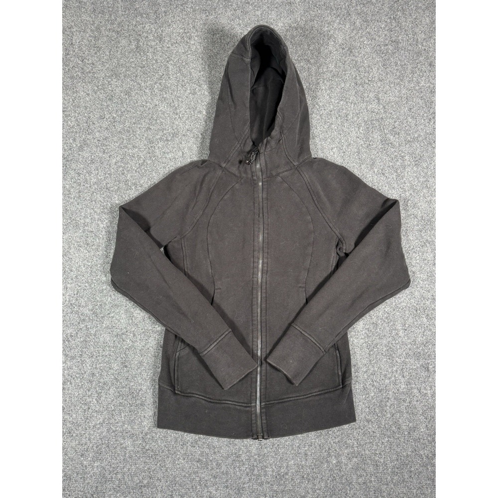 Lululemon Scuba Hoodie Womens 4 Black Full Zip Cotton Fleece Jacket Thumbholes